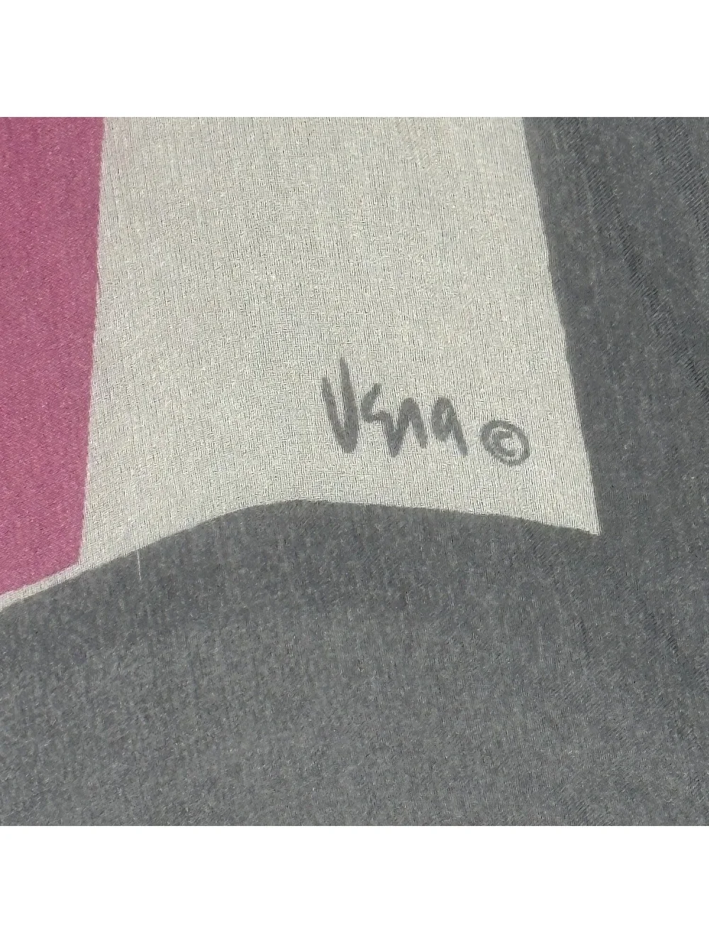 Vera Neumann Vintage Pink, White, and Gray Striped Scarf